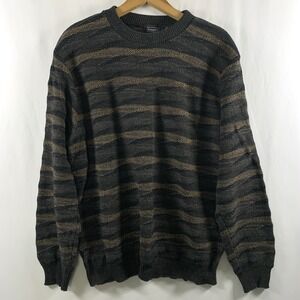 Haggar Mens Texured Knit Grandpa Crewneck Sweater Sz L Grunge Indie Cotton Blend